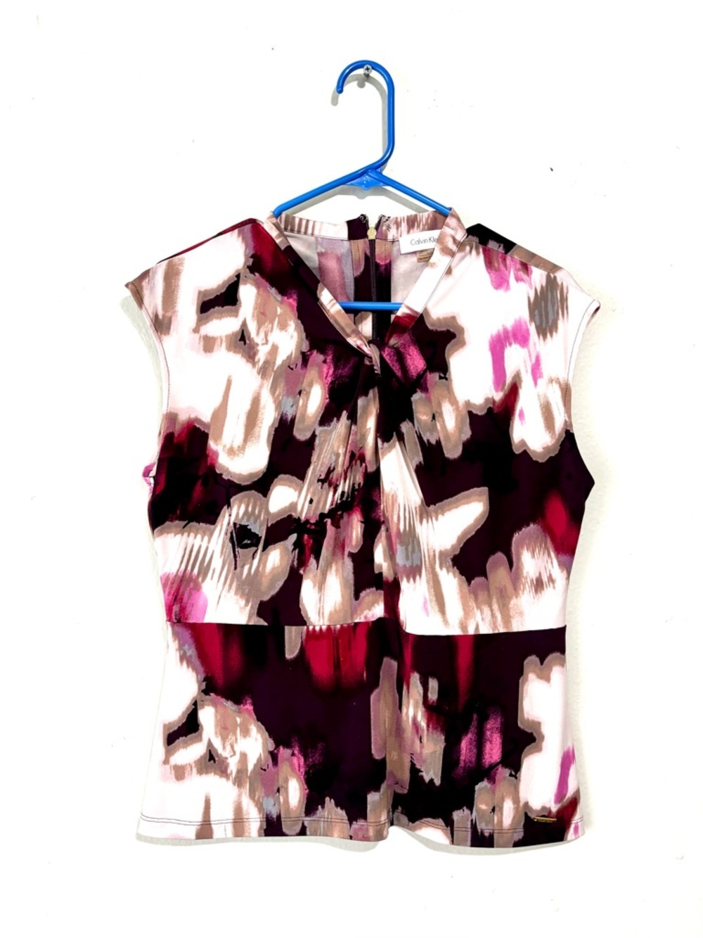 Calvin Klein Pink and Burgundy Abstract Cap Sleeve Top PL
